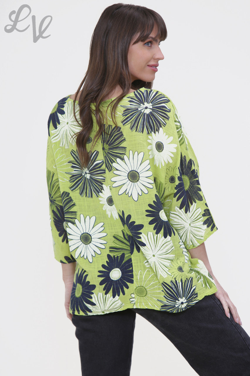 Dames Box Top met Bloemenprint Lime