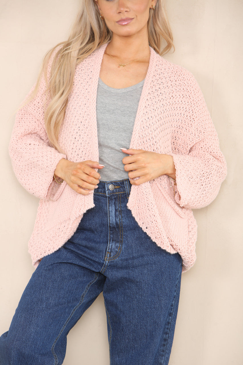 KNITTED BATWING CARDIGAN  DUSTY PINK
