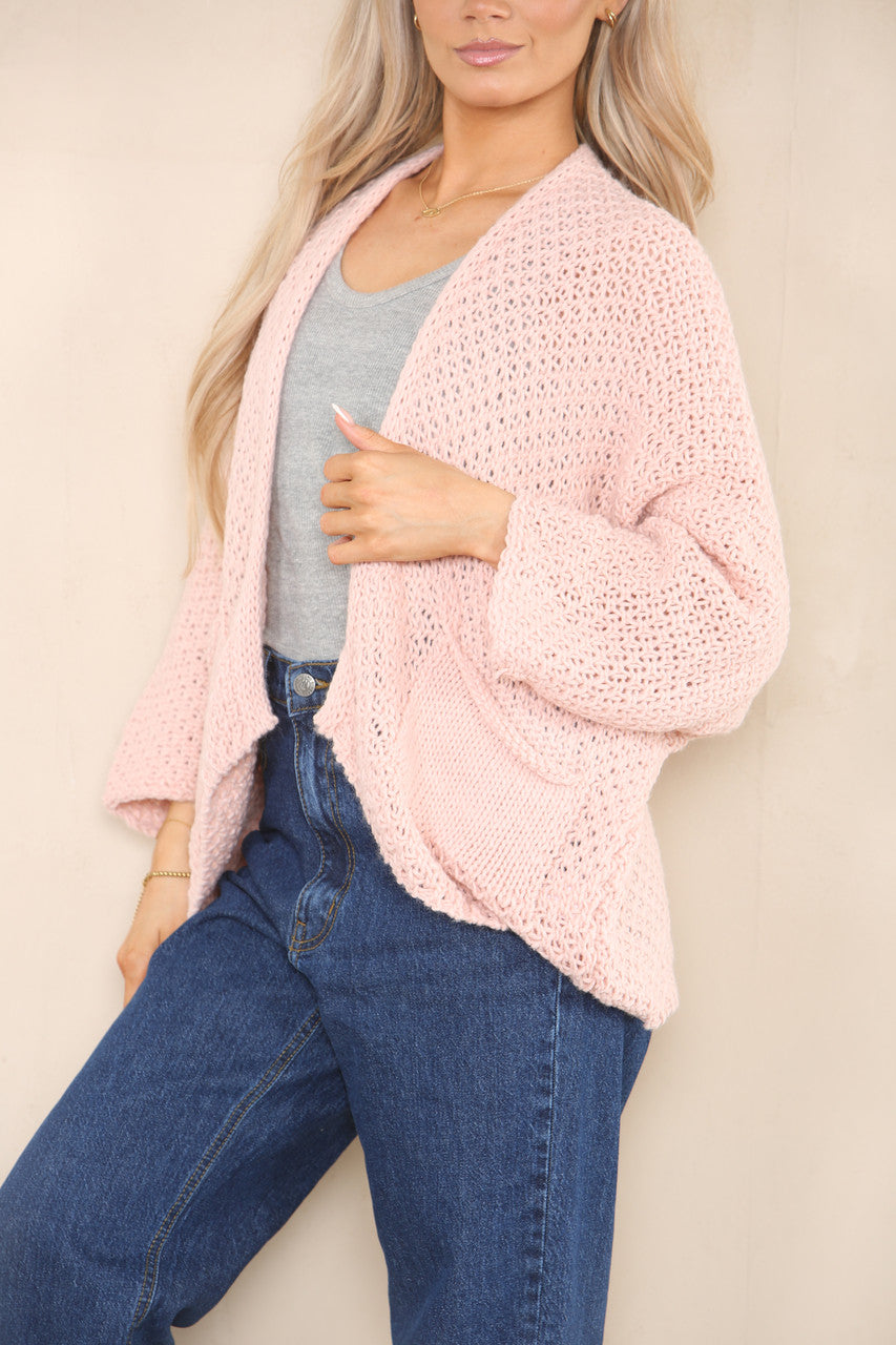 KNITTED BATWING CARDIGAN  DUSTY PINK