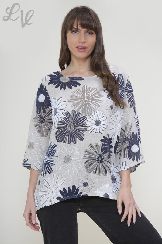 Ladies Floral Mix Print Box Top Stone