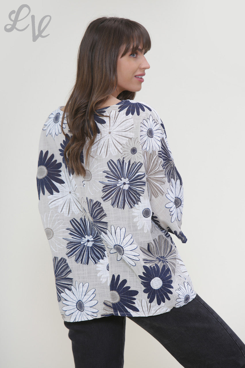 Ladies Floral Mix Print Box Top Stone