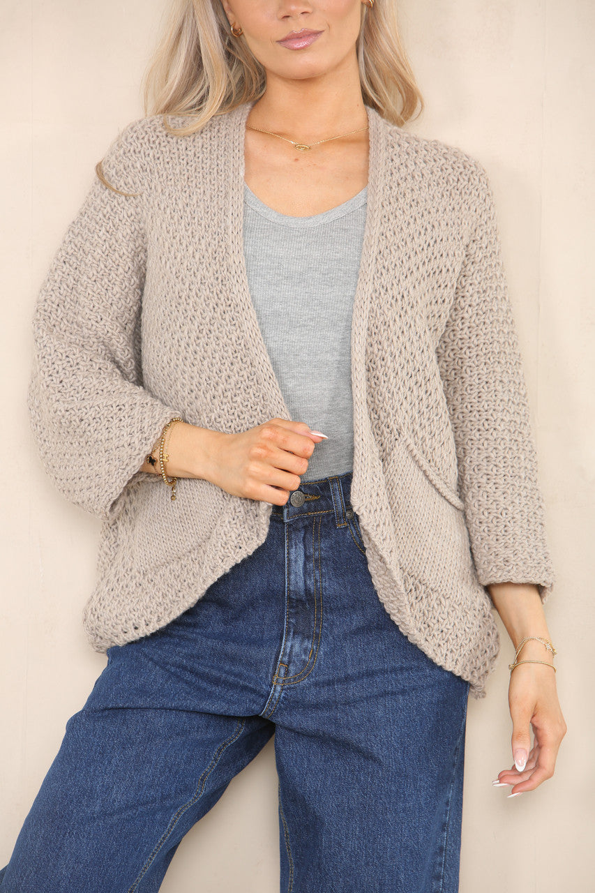 KNITTED BATWING CARDIGAN TAUPE