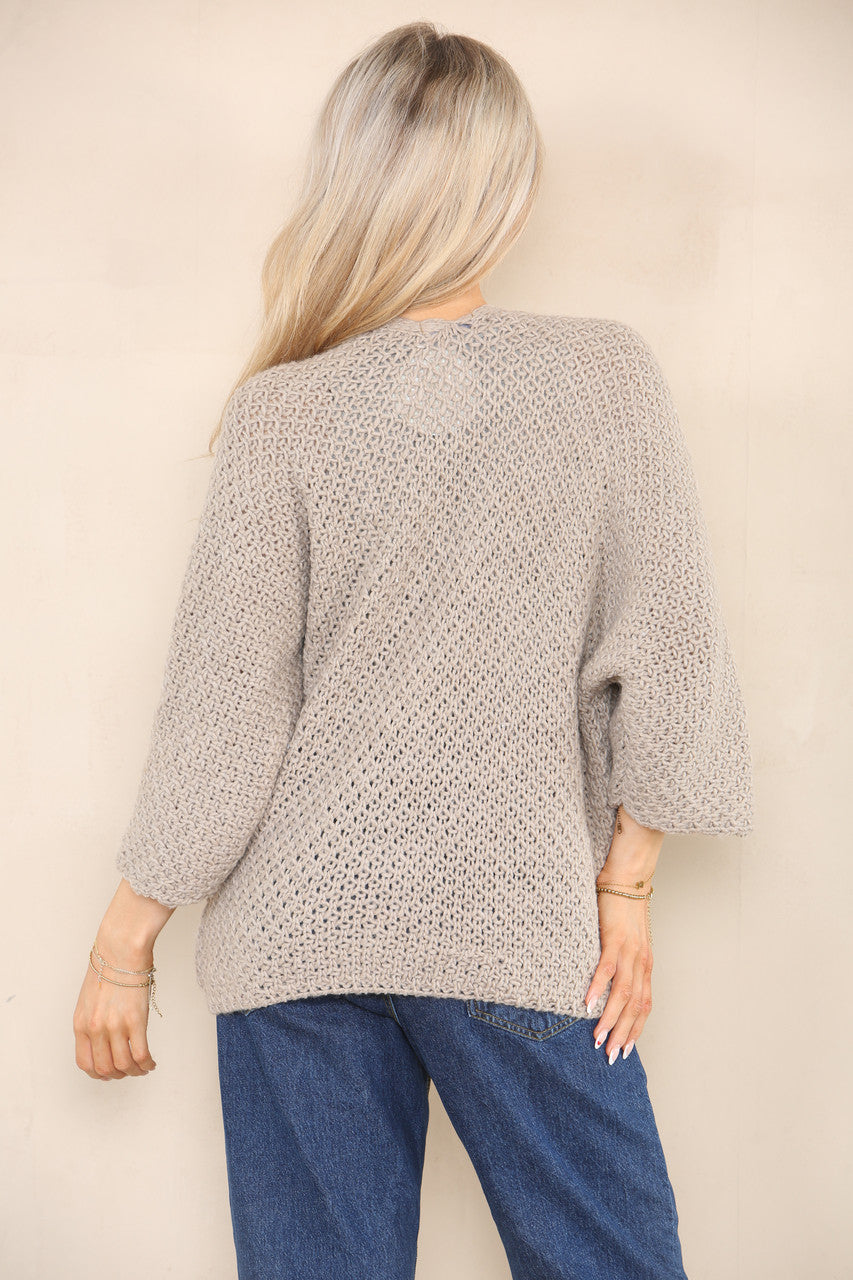 KNITTED BATWING CARDIGAN TAUPE
