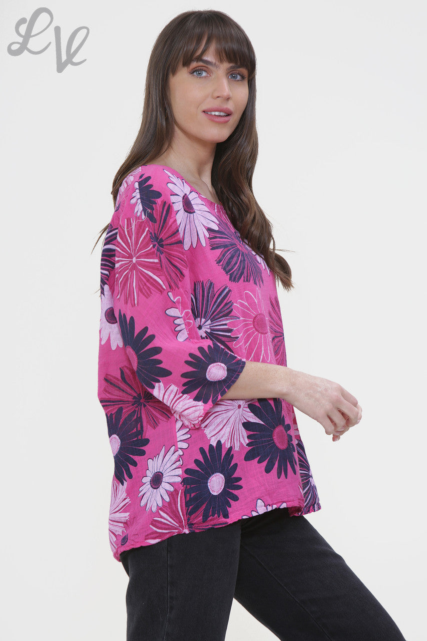 Dames Box Top met Bloemenprint Cerise