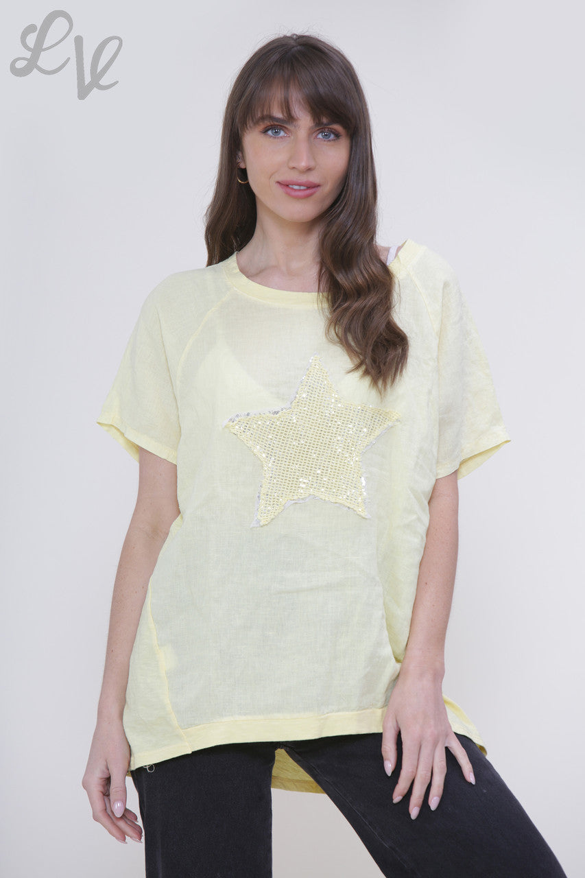 Dames Mesh Pailletten Ster Top Citroen