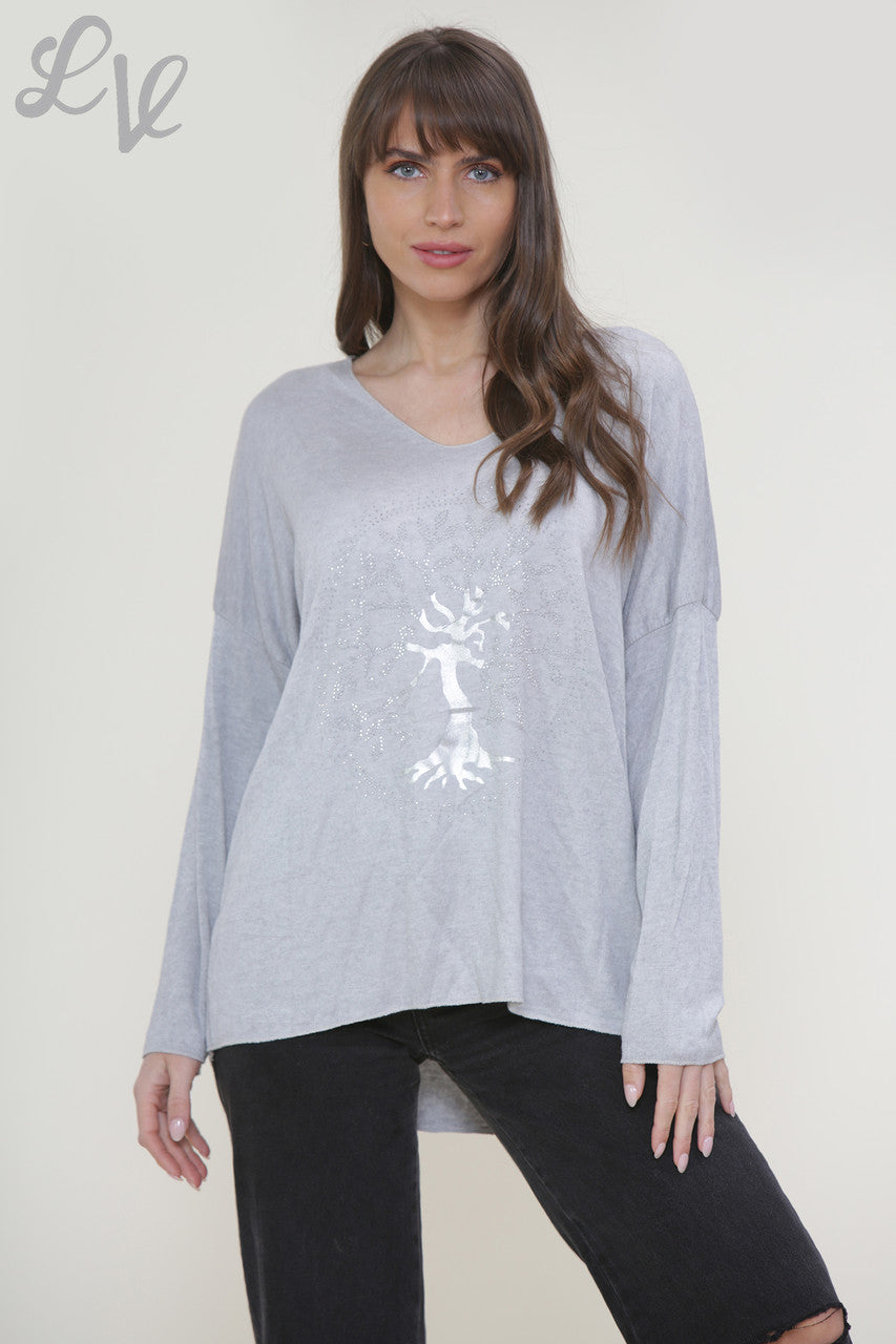 Dames Tree Of Life Folieprint Fijne Gebreide Trui Top Zilver