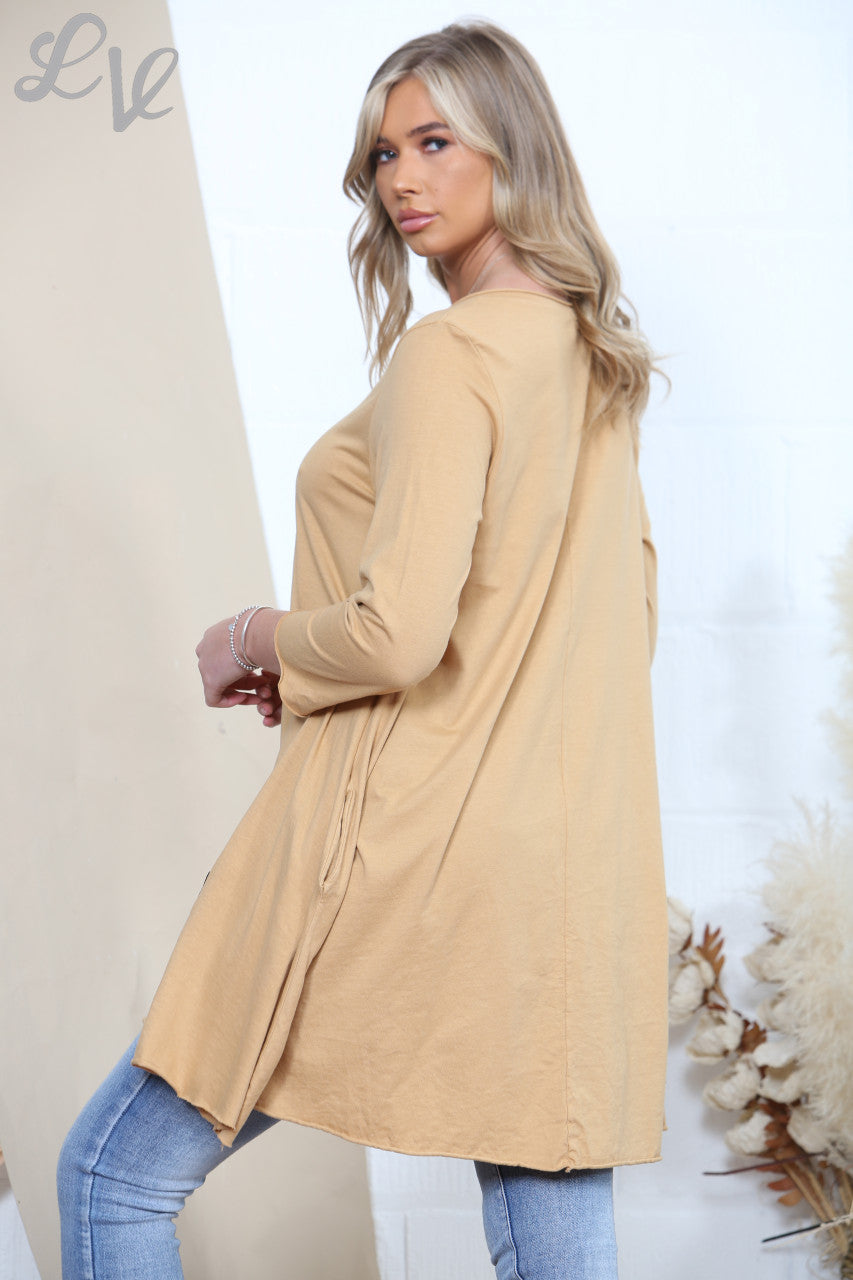 Ladies Plain Simple Tunic Top Tan
