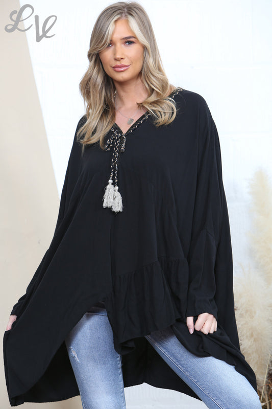 Dames Floaty Blouse met Kwastjes Zwart