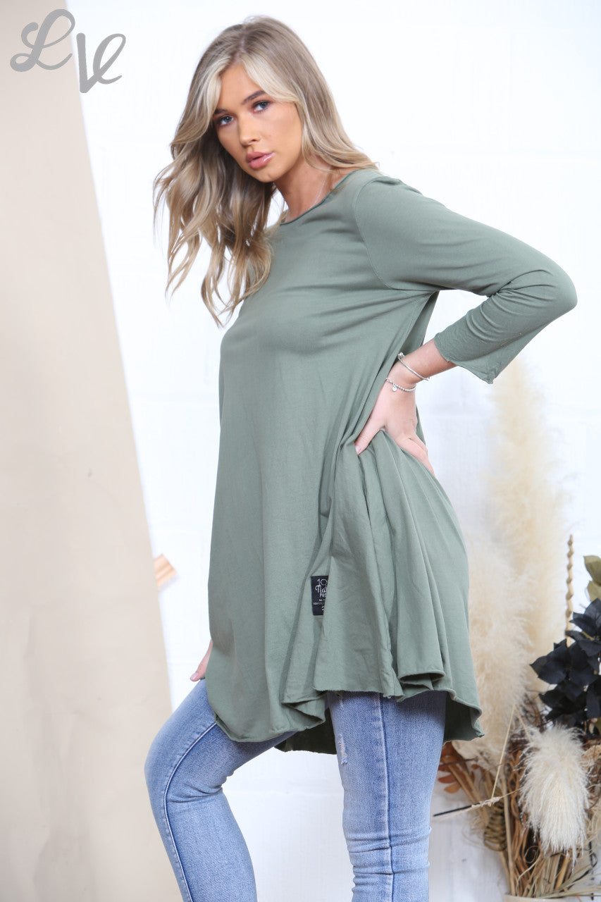 Dames Effen Eenvoudige Tuniek Top Kaki