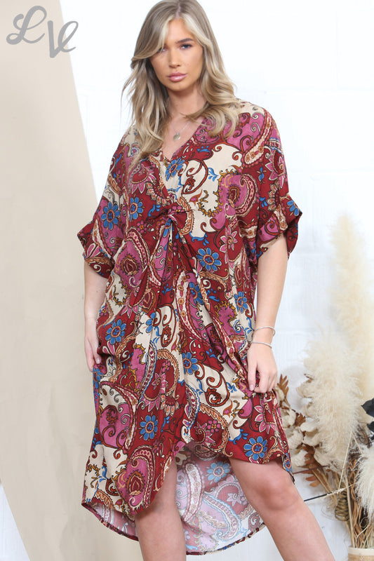 Damesjurk met paisleybloemenprint rood