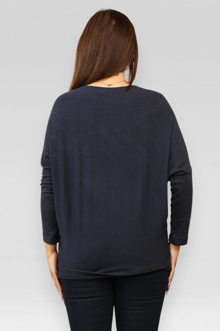 SEQUIN CHRISTMAS CHEERS SPARKLE FINE KNIT JUMPER TOP NAVY