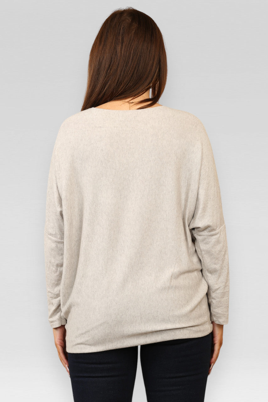 SEQUIN REINDEER SPARKLE FINE KNIT JUMPER TOP STONE