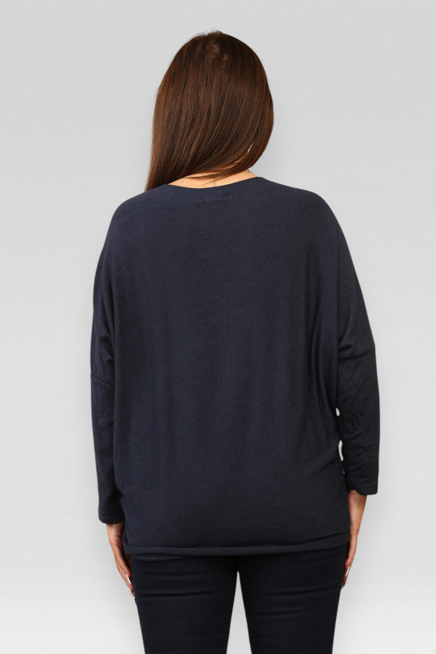 SEQUIN REINDEER SPARKLE FINE KNIT JUMPER TOP NAVY