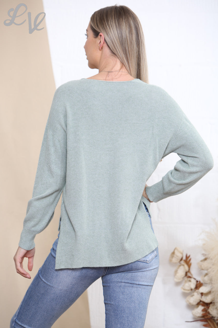 Dames V-hals Gebreide Trui Khaki