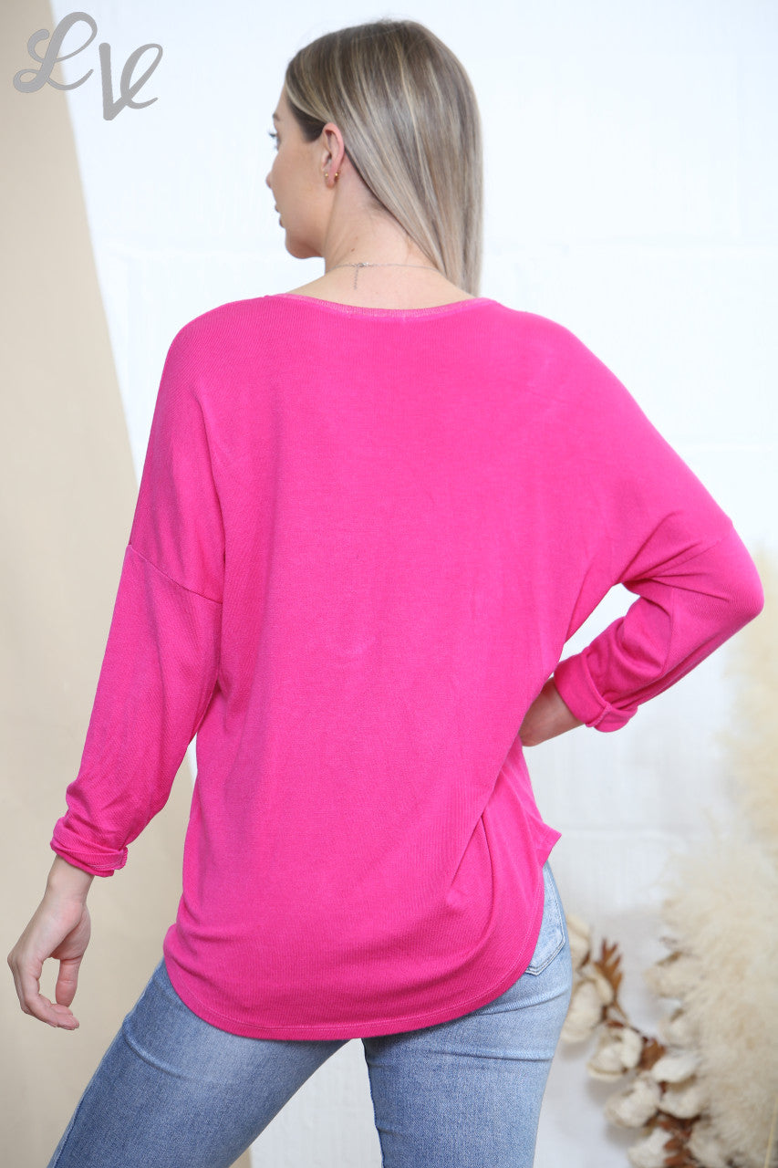 Ladies Sequin Applique Heart Top Cerise