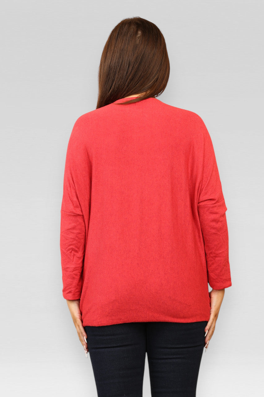 SEQUIN BOW SPARKLE FINE KNIT JUMPER TOP RED