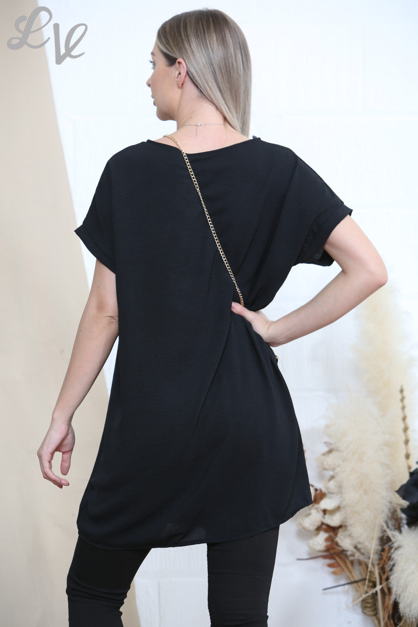 Ladies Plain Blouse Top With Matching Bag Black