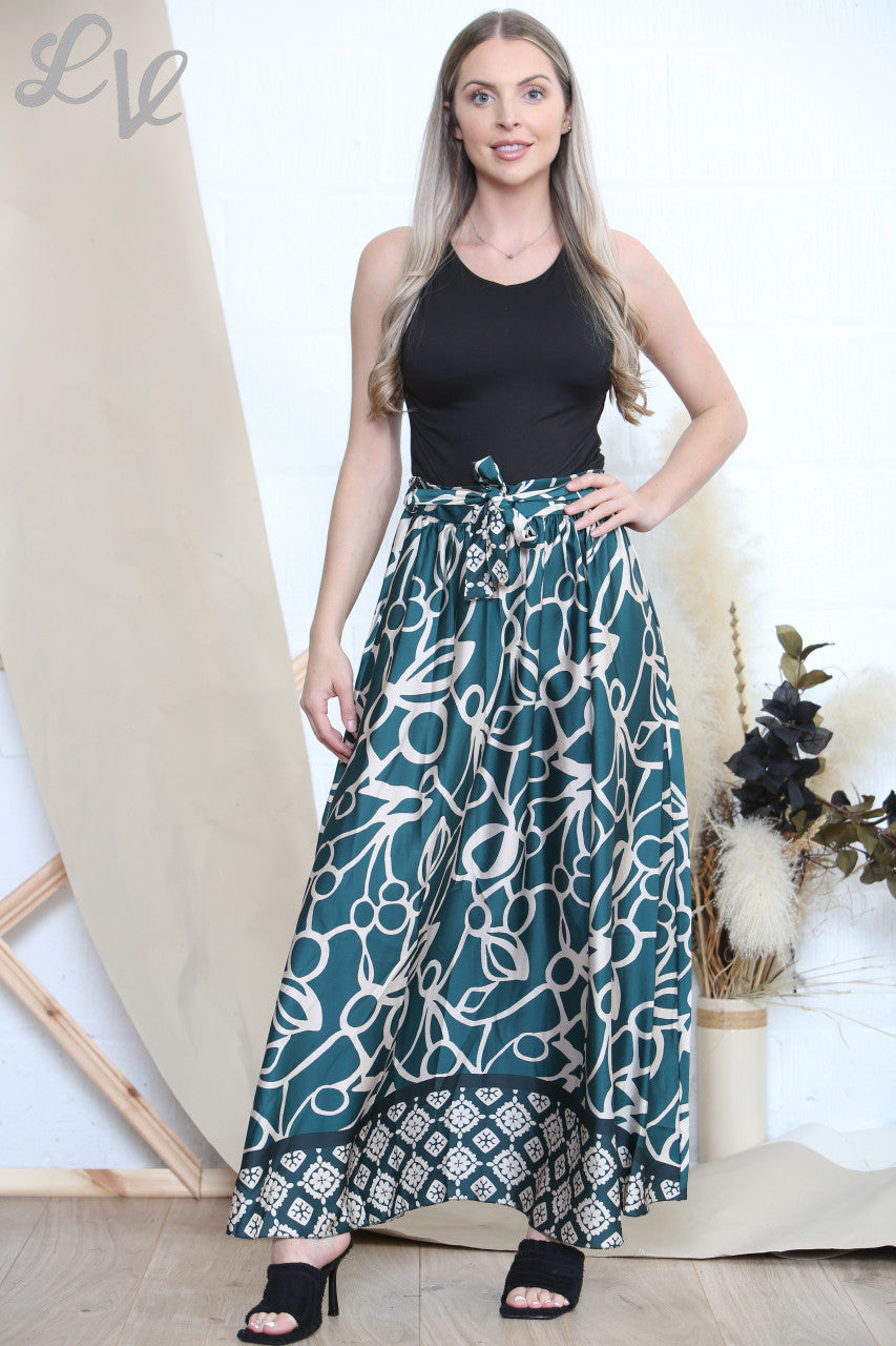 Damesrok met Abstracte Print en Rand Groen