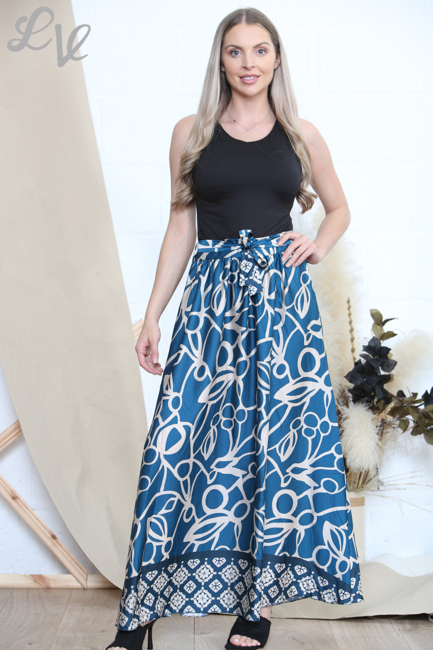 Damesrok met Abstracte Print en Randafwerking Petrol