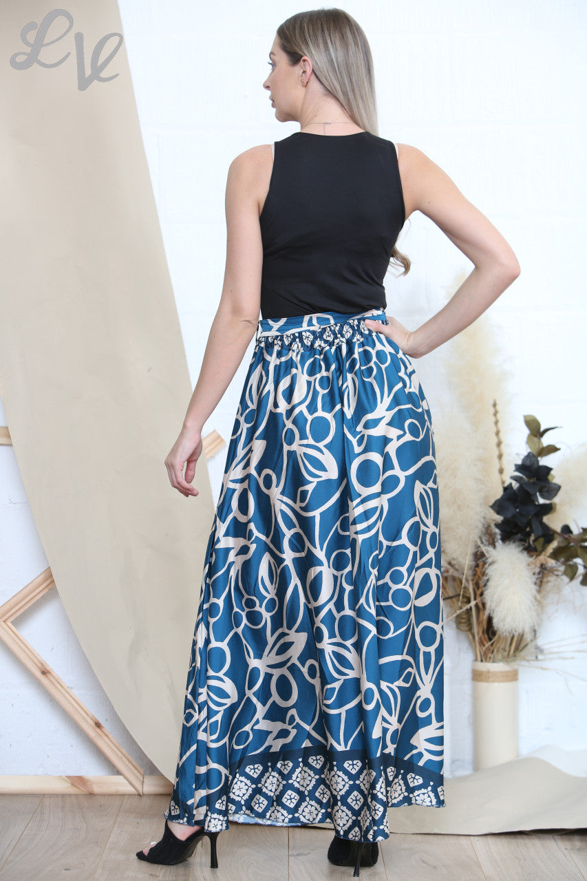 Damesrok met Abstracte Print en Randafwerking Petrol