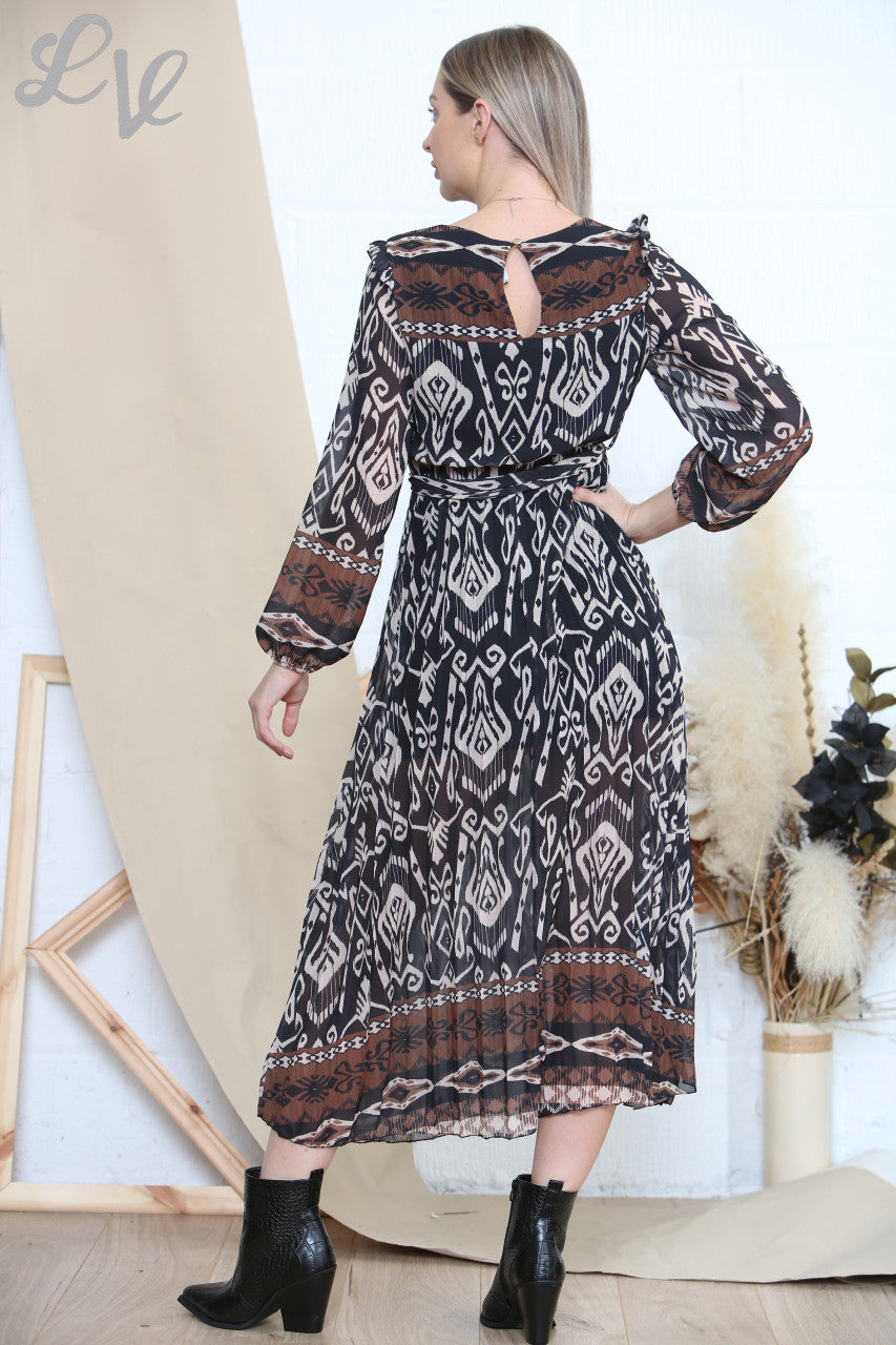 Damesjurk met Aztec Tribal Print en Riem Zwart