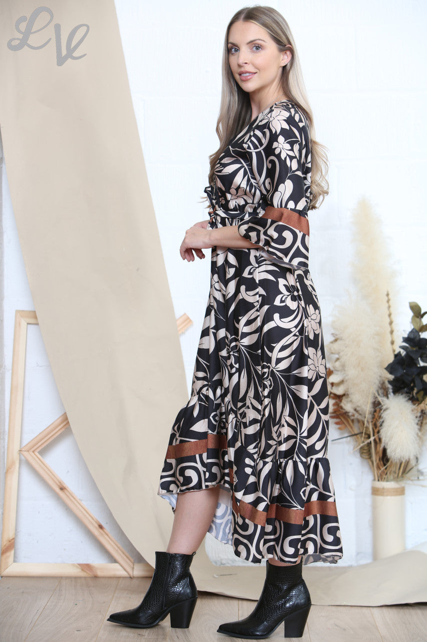 Damesjurk met Botanische Kunstprint Zwart