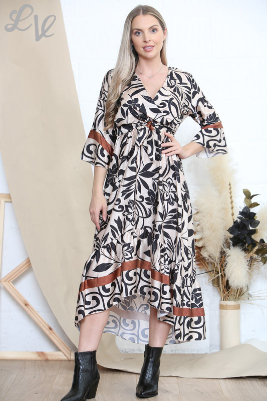 Dames Jurk met Botanische Kunstprint Wit