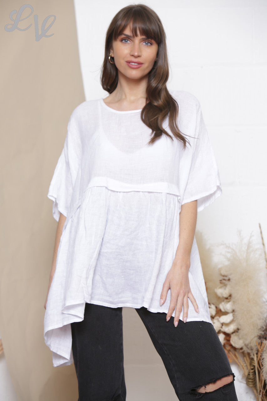 Dames Linnen Effen Half & Half Top Wit
