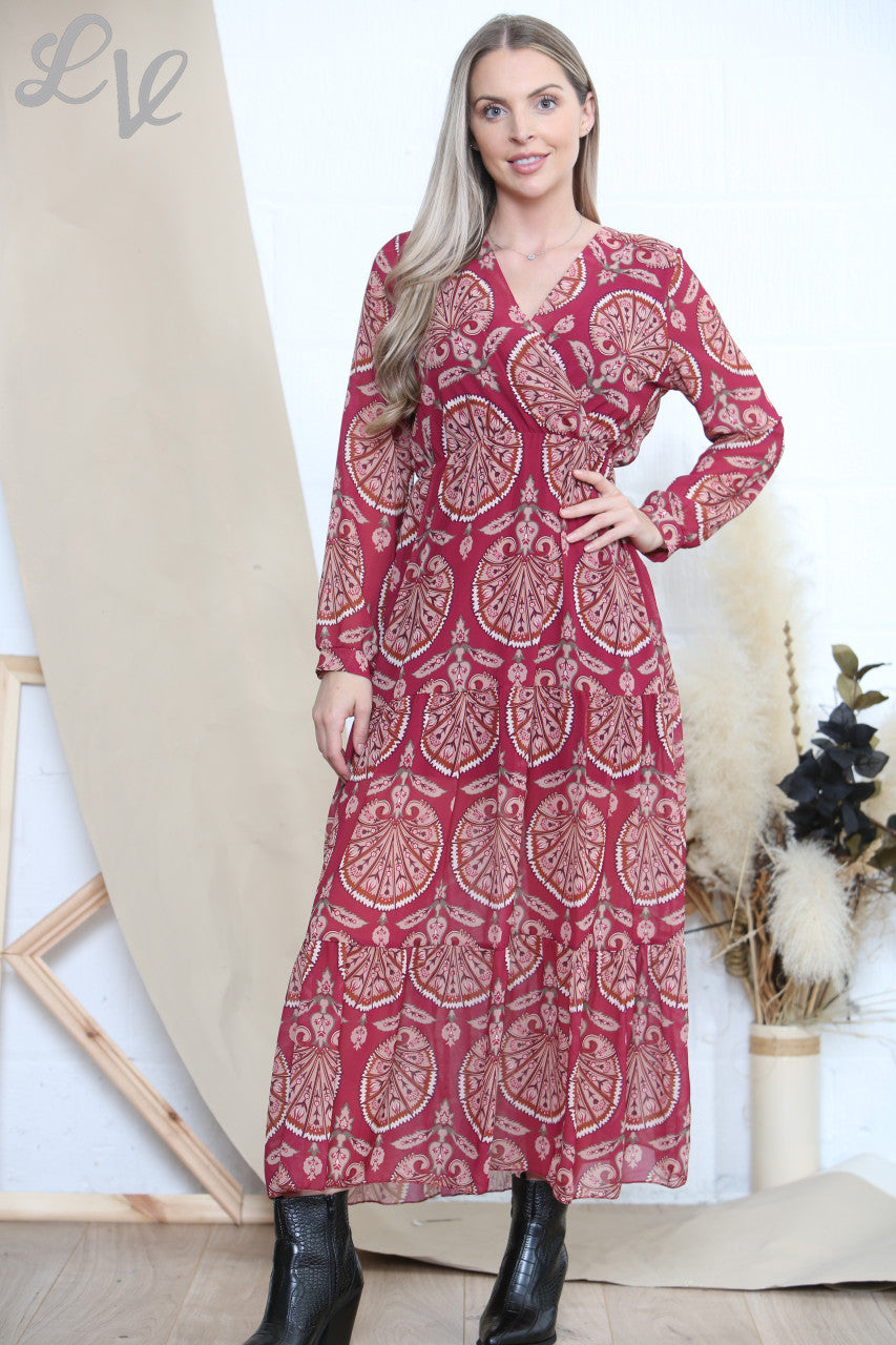 Dames Jurk met Bloemenprint Bordeaux