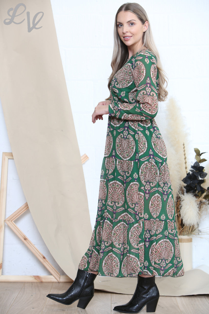 Damesjurk met bloemenprint groen