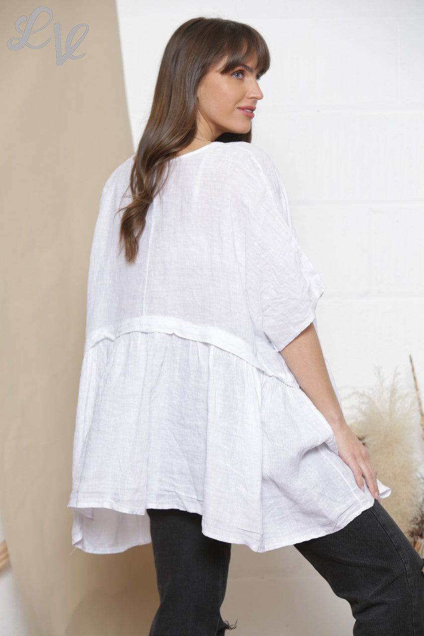 Dames Linnen Effen Half & Half Top Wit