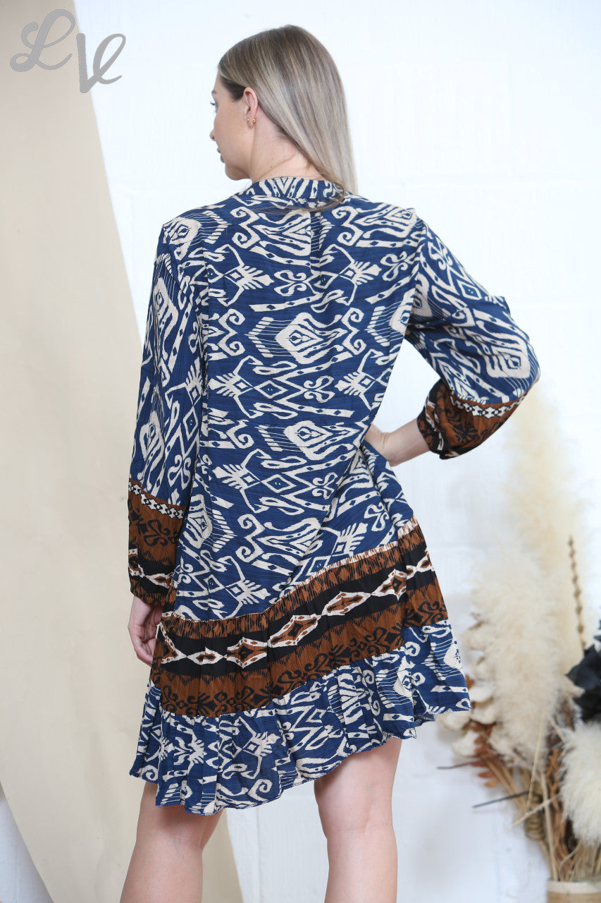 Ladies Aztec Tribal Print Dress Denim