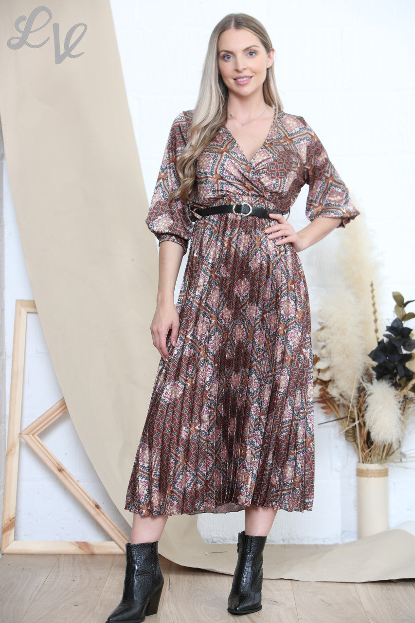 Ladies Arabesque Art Print Dress & Belt Stone