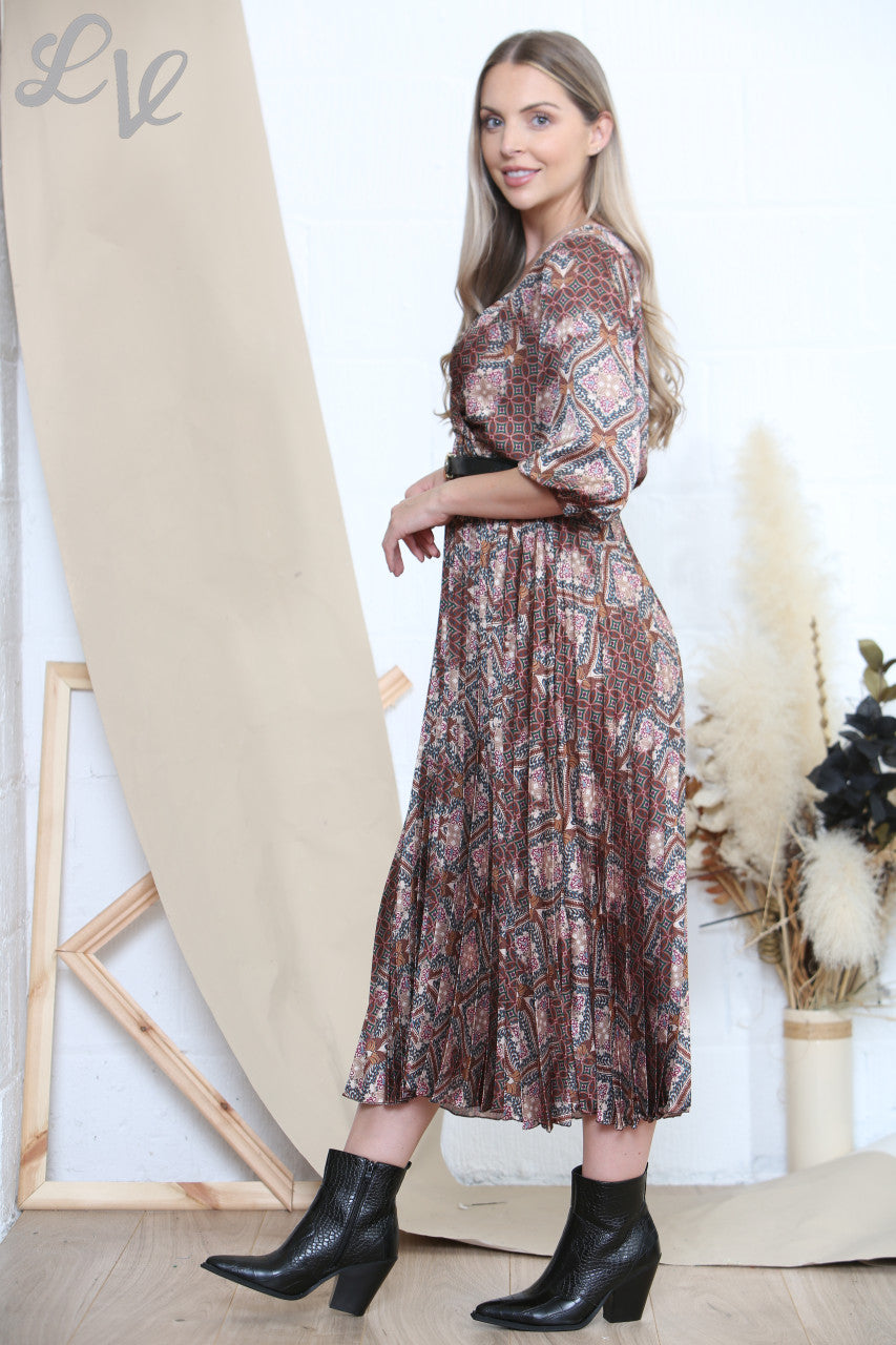 Ladies Arabesque Art Print Dress & Belt Stone