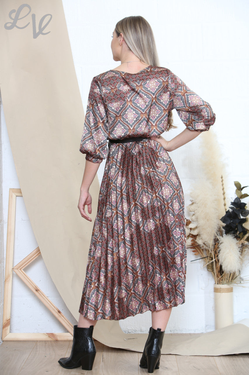 Ladies Arabesque Art Print Dress & Belt Stone