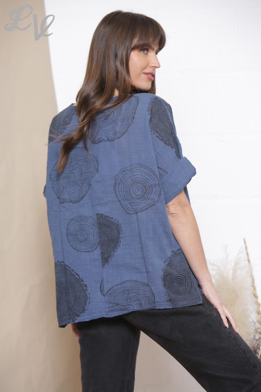Ladies Tree Root Print Top With Necklace Denim