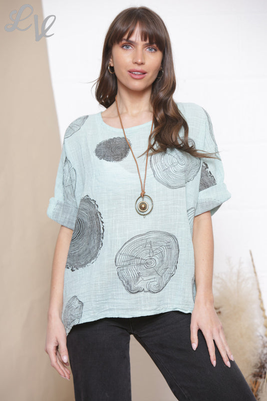 Ladies Tree Root Print Top With Necklace Mint