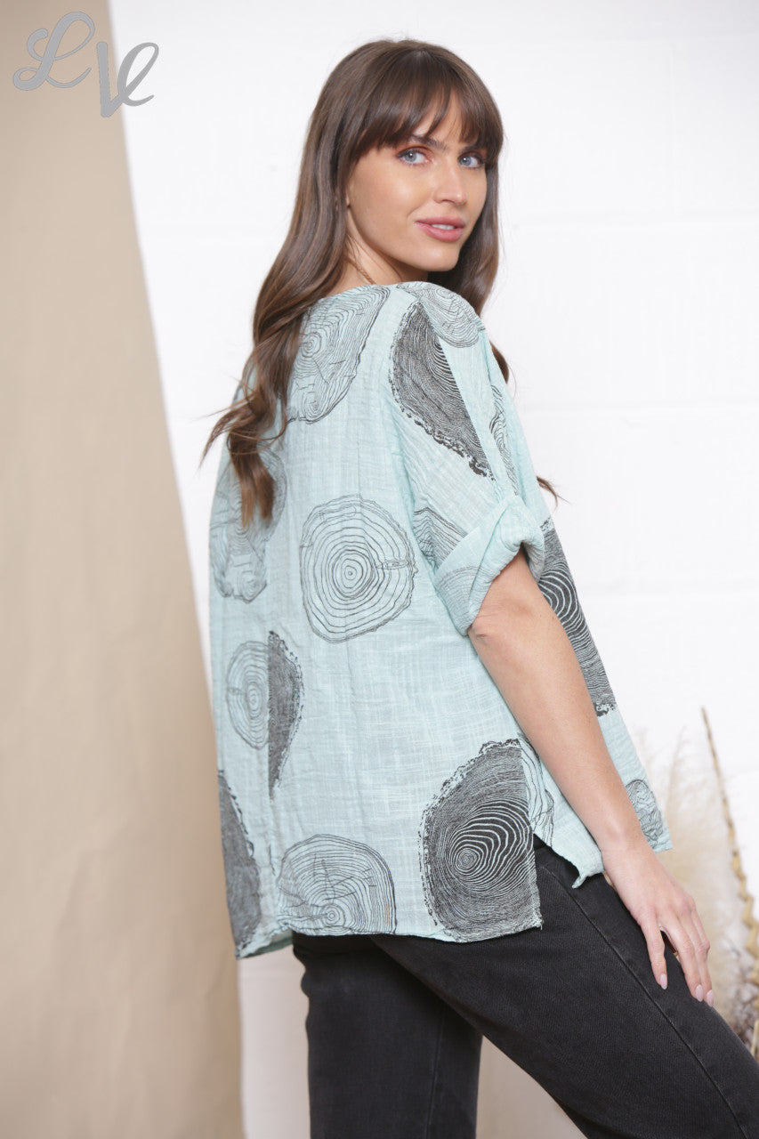 Ladies Tree Root Print Top With Necklace Mint