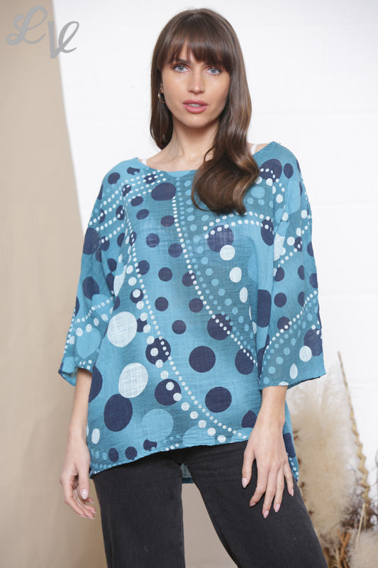 Ladies Dots Mix Print Box Top Teal