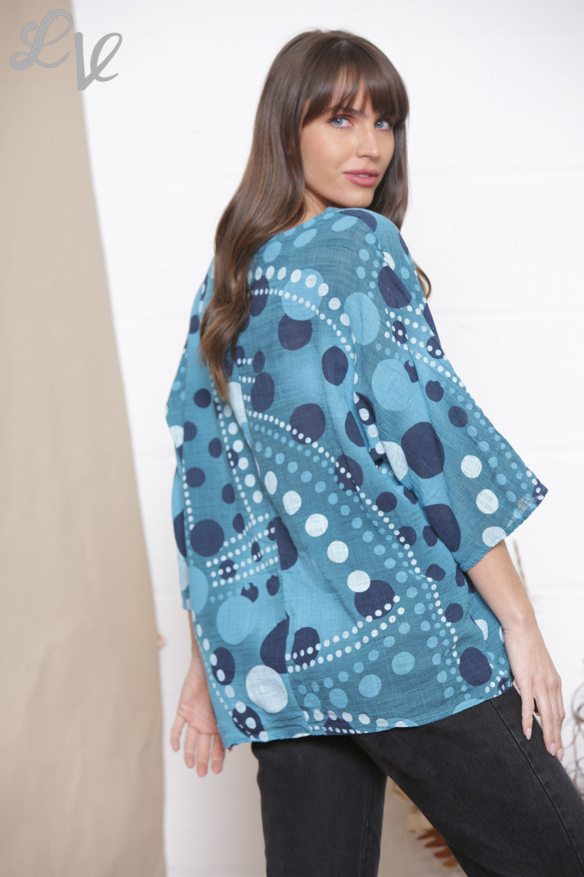 Ladies Dots Mix Print Box Top Teal