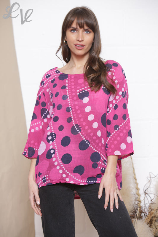Ladies Dots Mix Print Box Top Cerise
