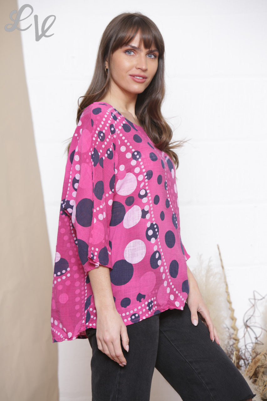 Dames Box Top met Stippenmix Cerise