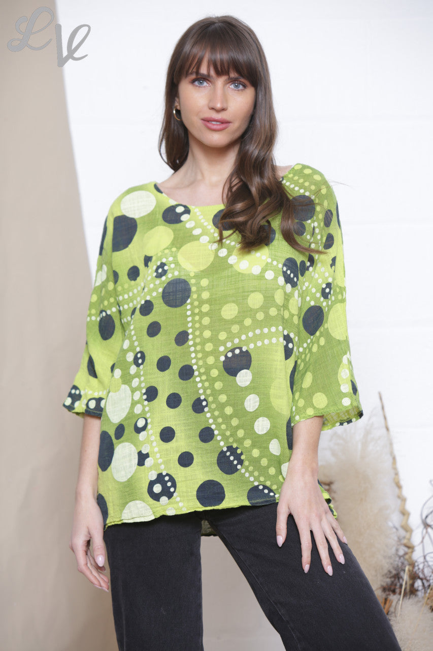 Ladies Dots Mix Print Box Top Lime