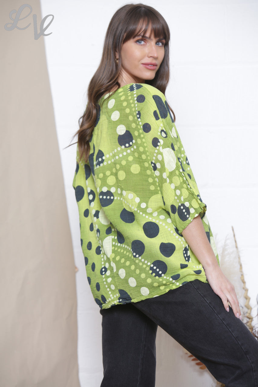 Ladies Dots Mix Print Box Top Lime