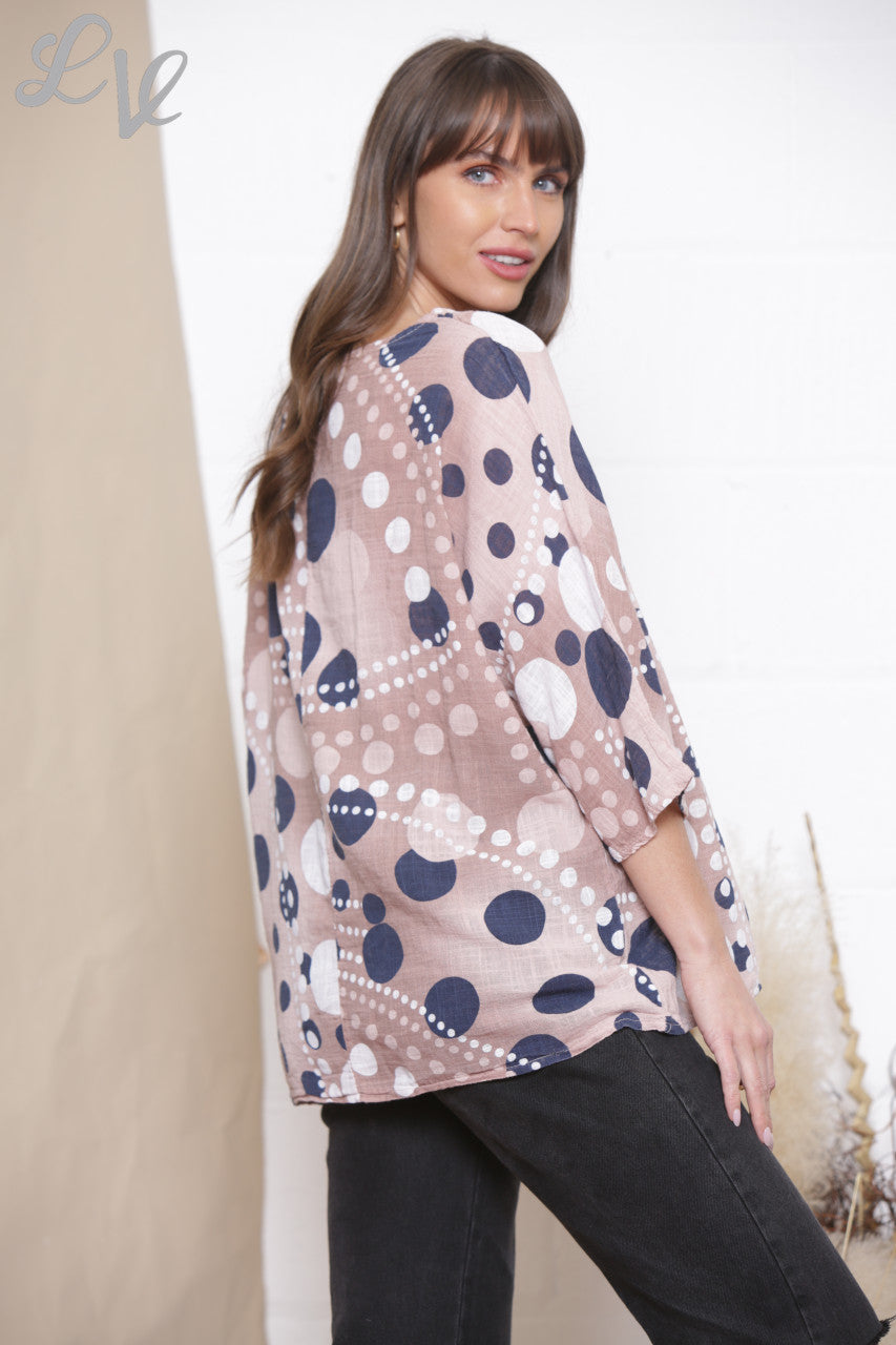 Ladies Dots Mix Print Box Top Dusty Pink
