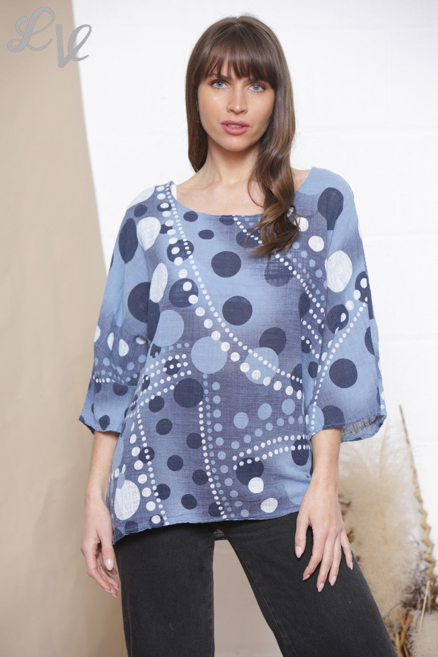 Ladies Dots Mix Print Box Top Denim