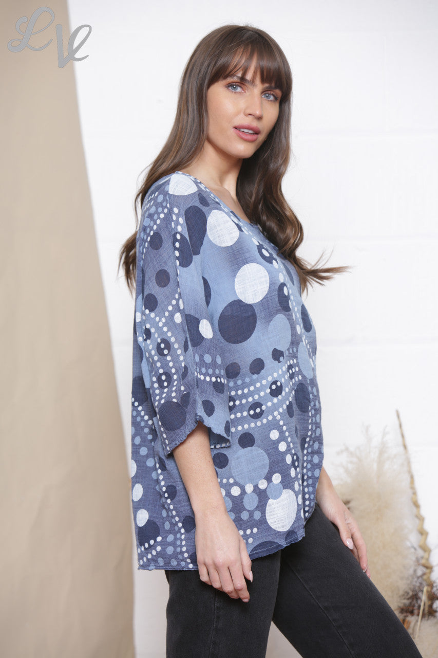 Ladies Dots Mix Print Box Top Denim