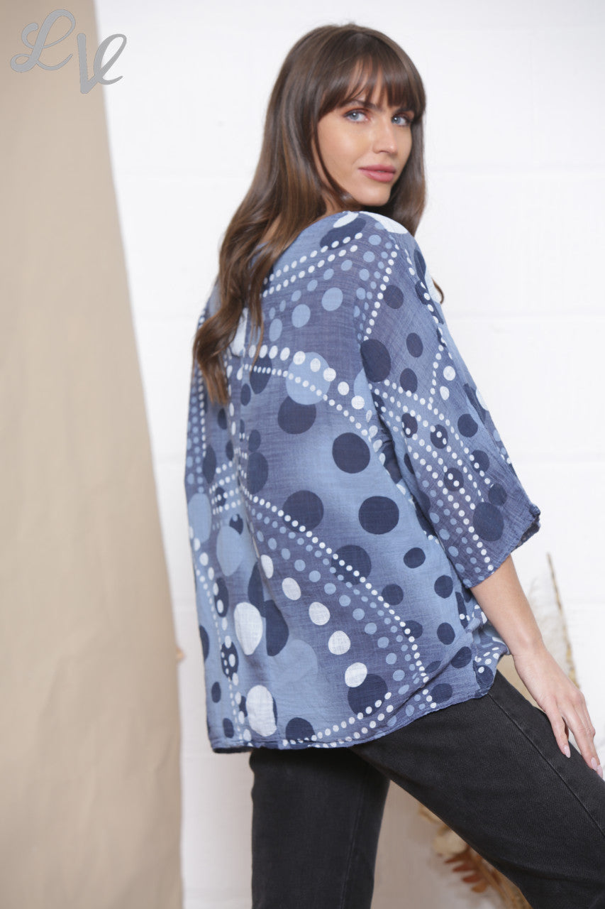Ladies Dots Mix Print Box Top Denim