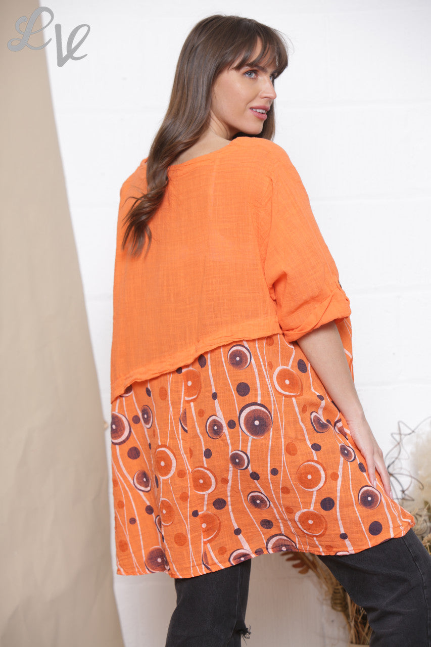 Dames Halfcirkel Print Top Met Knoopdetails Oranje