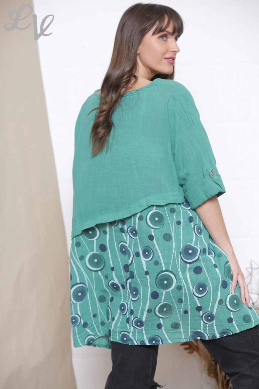 Dames Top met Halve Cirkelprint en Knoopdetails Tiffany